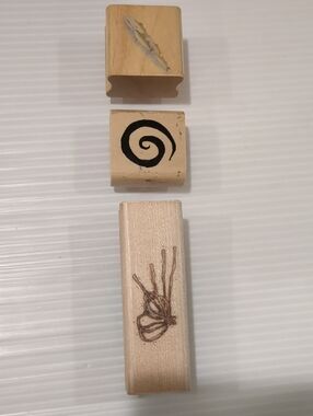 Bundle of Wooden Craft Stamp Set with Spiral and Floral Motifs - Natural Wood